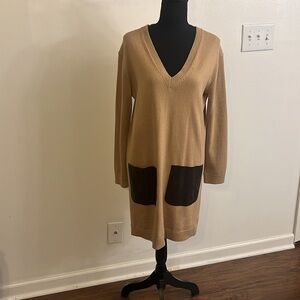 Michael Kors Cotton Sweater Dress w/Faux Leather Pockets, sz Medium.
